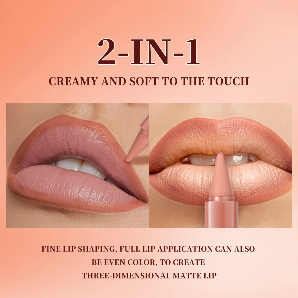 QIBEST Matte Lip Liner & Tint – Waterproof Nude Brown Contour
