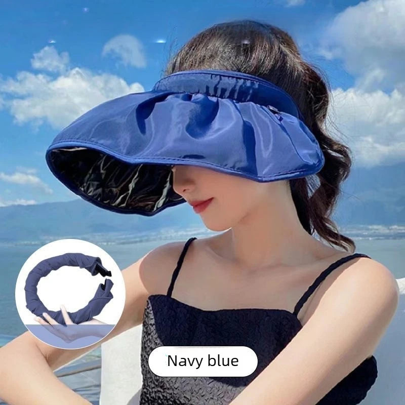 UPF 50+ Sun Hat for Women Summer Convertible Visor Cap with Headband 2 in 1 UV Protection Beach Outdoor Brim Hat Oasis Select Navy 1PC