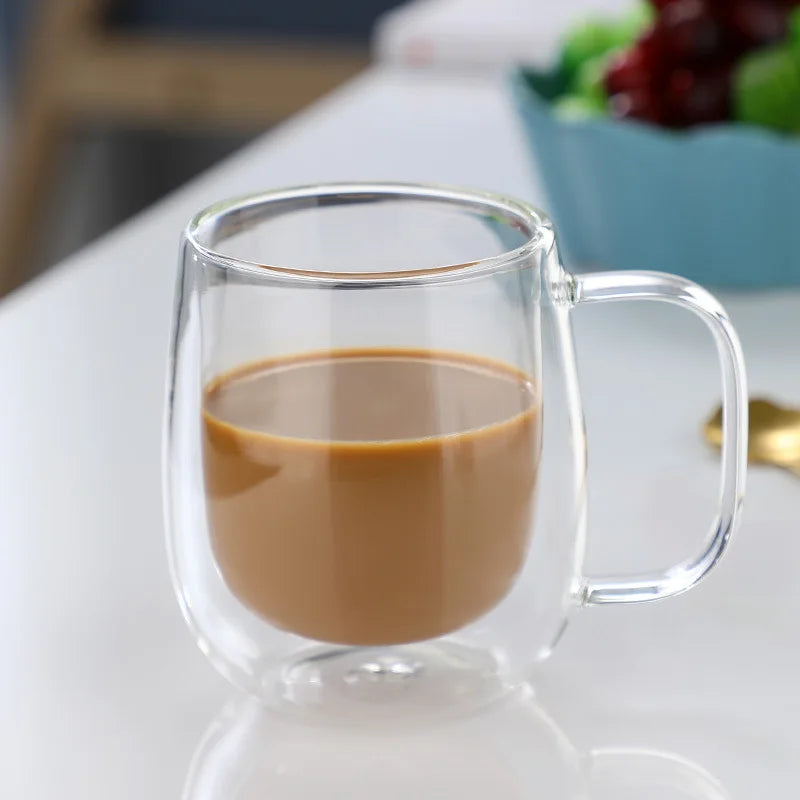 150/250/350ML Heat Resistant Double Wall Glass Coffee Cup with Handle Cappuccino Latte Breakfast Tea Milk Water Clear Cups Gift Oasis Select 350ml 301-400ml