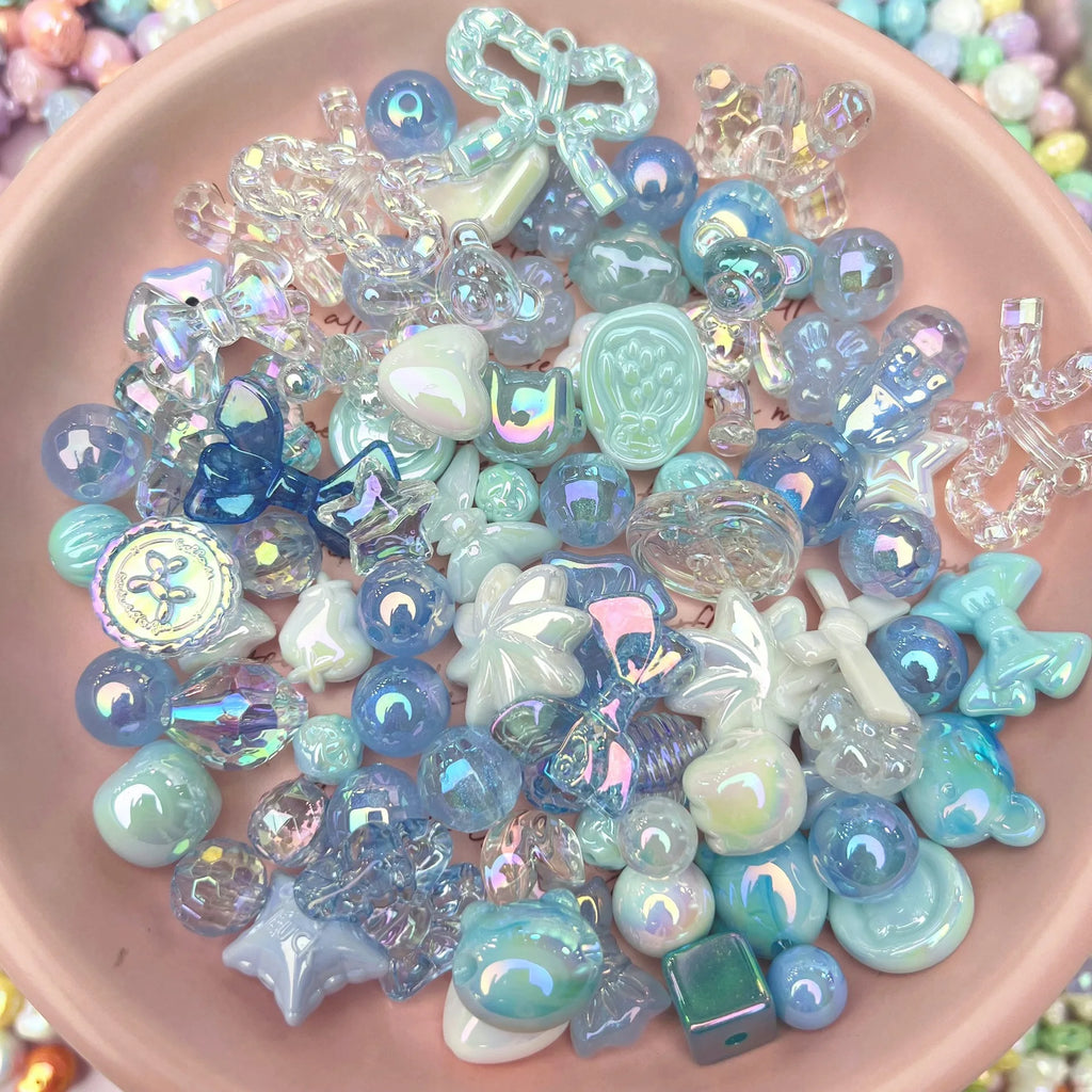 20g Y2K Acrylic Assorted Beads Flower Sweetheart Butterfly Candy Kawaii Aesthetic Beads for Bracelets DIY Jewelry Making Supply Oasis Select Blue