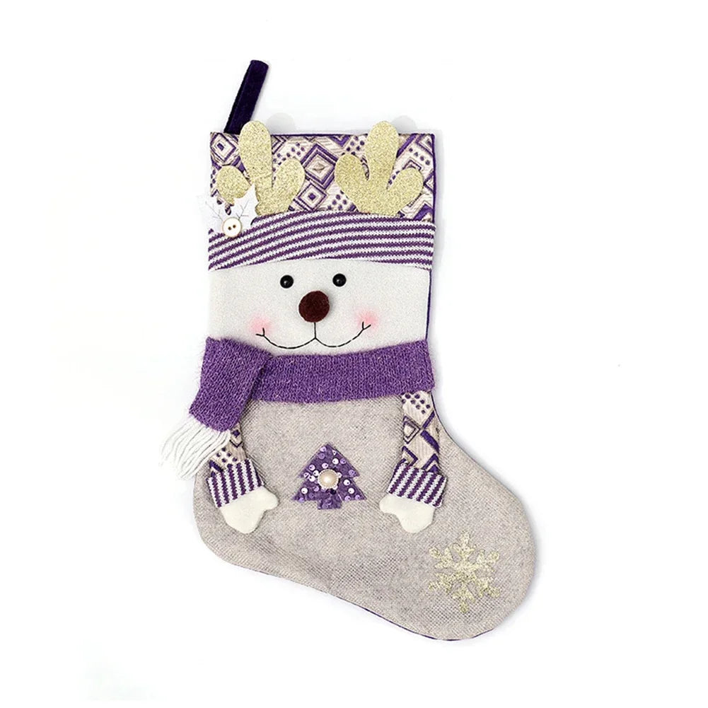 Christmas decorative purple socks with Santa Claus snowflake and antlers patterns large 45cm for holiday decoration Oasis Select C China Mainland