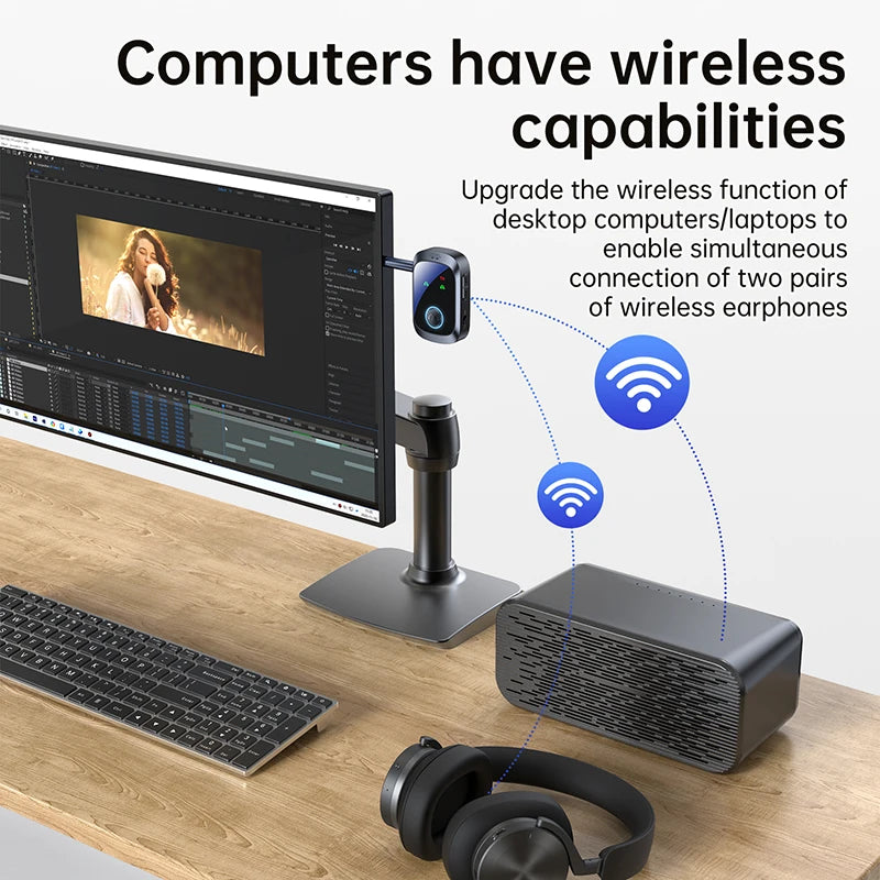 2 In 1 Multipoint Bluetooth 5.4 Audio Transmitter Receiver 3.5mm AUX HIFI HD Low Latency Airplane Wireless Adapter With Mic Oasis Select
