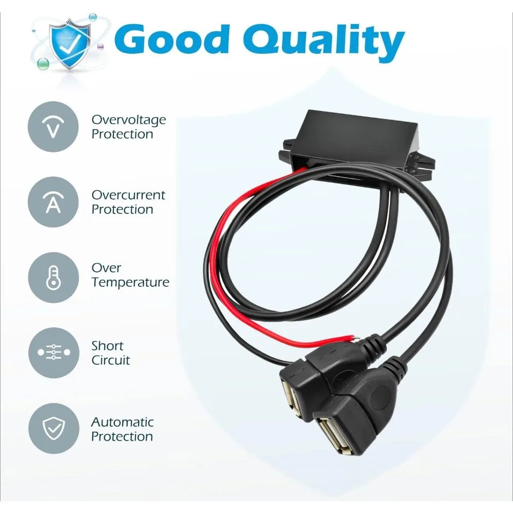 DC To DC 12V 24V To 5V 3A 15W Dual USB Port Converter Adapter Buck Module For Car Power Golf Cart Scooters Motors LCD TV LED Ect Oasis Select