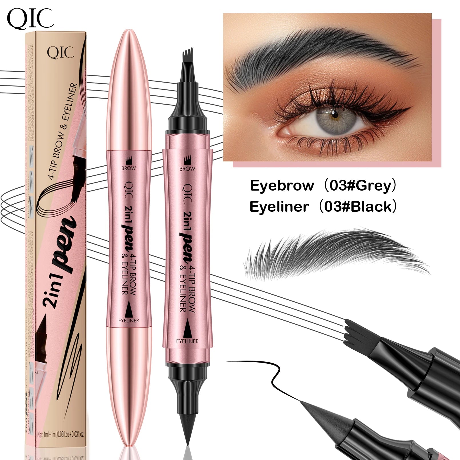 QIC 4-Split Tip Waterproof Liquid Eyebrow Pen – 4 Colors