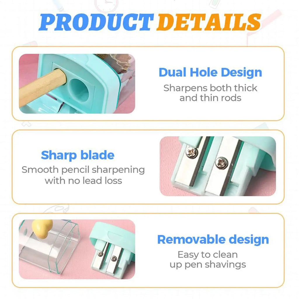 Pencil Sharpener for Kids Handheld Double Hole Colored Accessories Eyeliner Pencil Sharpener for Kids Classroom Art Creation Oasis Select