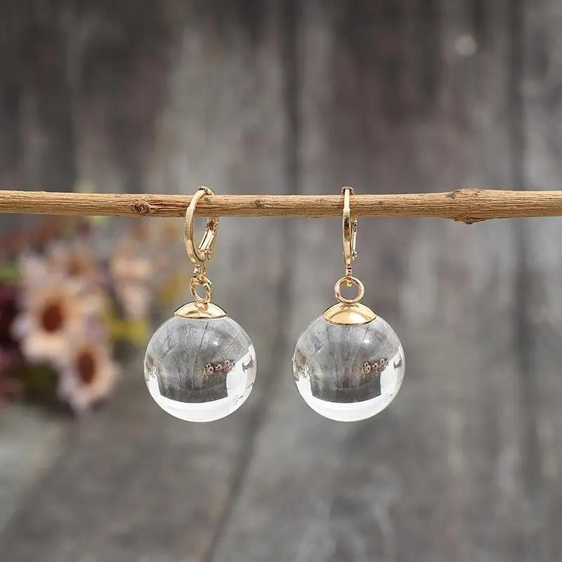 SXH 1PC Fashion Spherical Glass Dangle Earrings For Women Accessories Gift Hoop Earrings Party Jewelry Gift Oasis Select