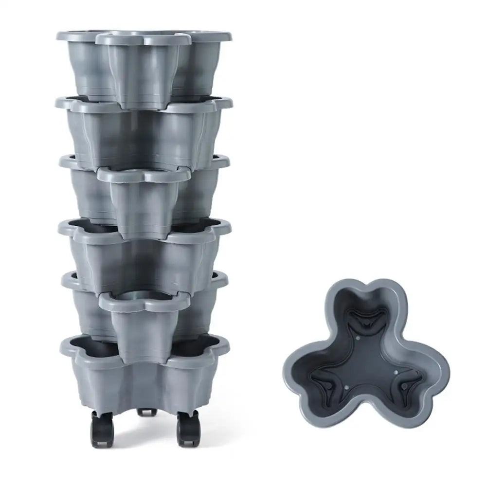 6-Tier Vertical Stackable Flower Pot Plastic 3D Space-saving Strawberry Vegetable Planter Container Garden Balcony Planting Pot Oasis Select gray