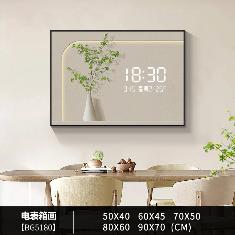 Fresh green plant LED plug-in electric meter box decorative painting no punching switch box block dining room decorative clock Oasis Select BG5180 90cm x 70cm