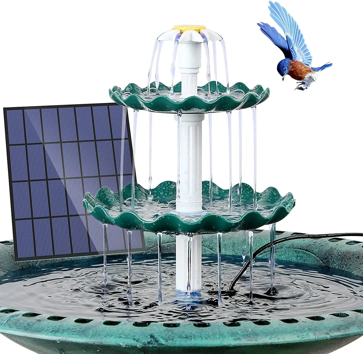 3 Tiered Bird Bath with 3W Solar Pump, DIY Solar Fountain Detachable and Suitable for Bird Bath, Garden Decoration Oasis Select