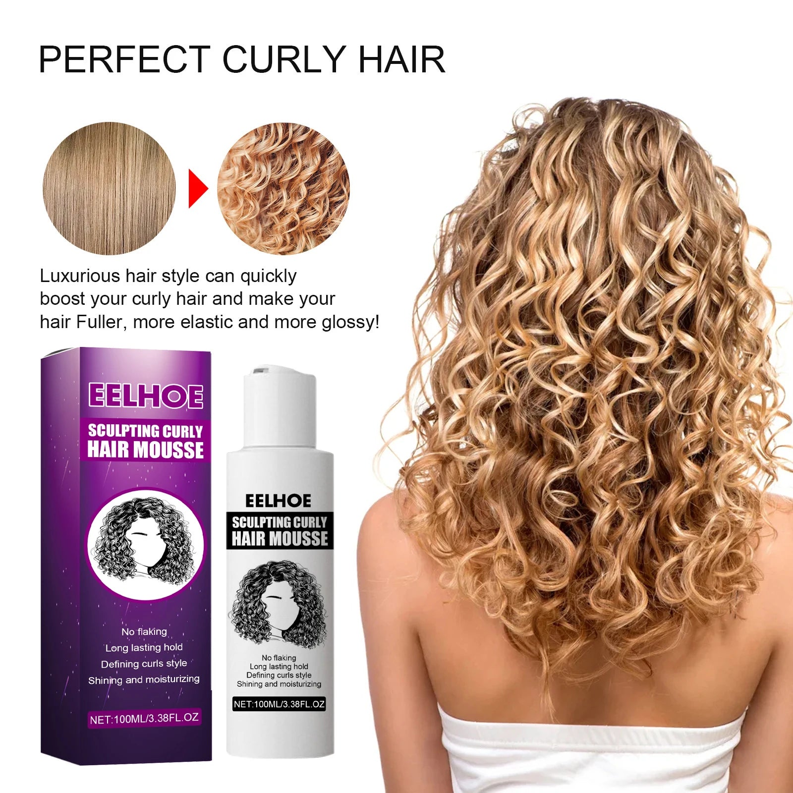 Eelhoe Curly Hair Mousse – Strong Hold, Anti-Frizz & Moisture Curl Styling Mousse Oasis Select