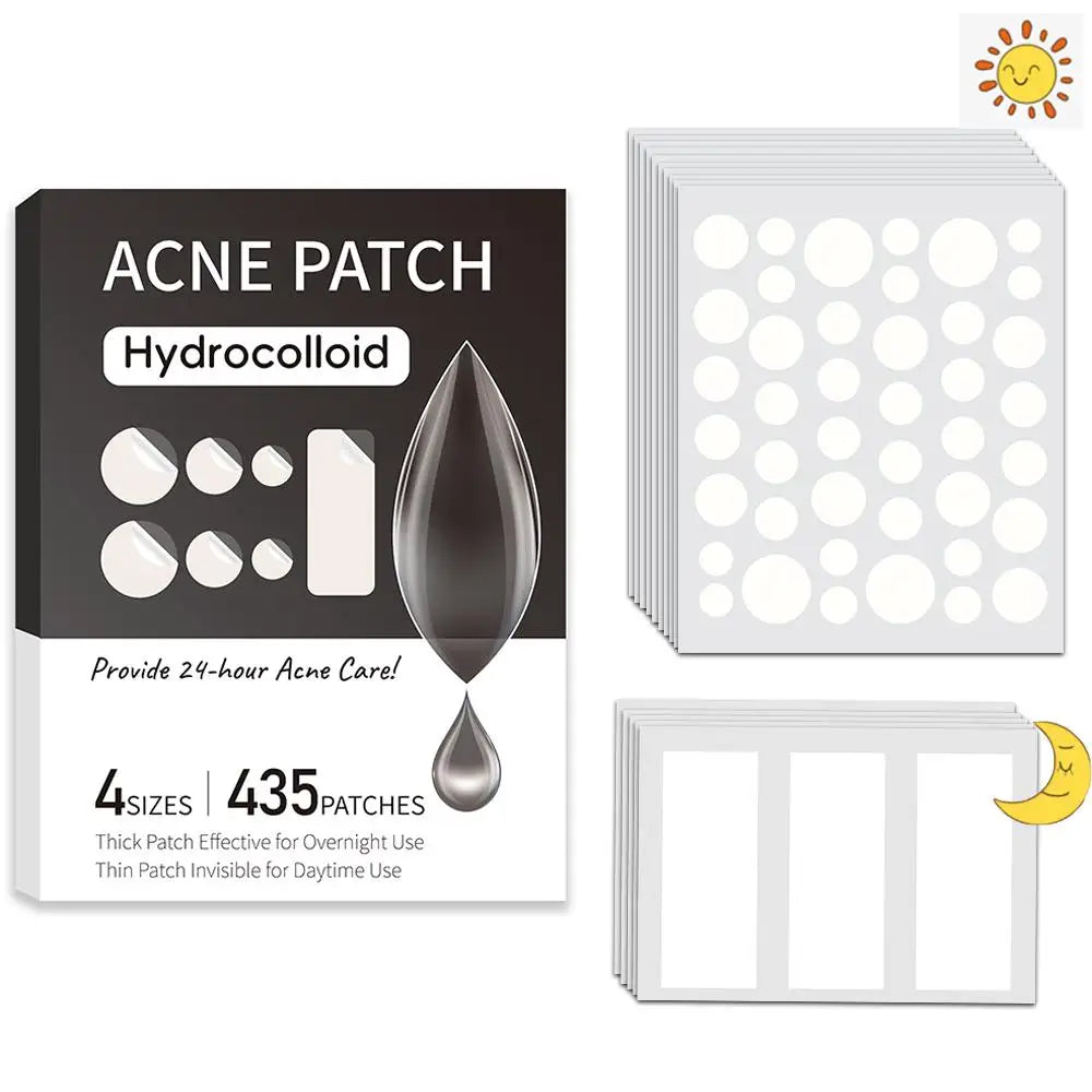 Large Pimple Patches for Face, Big Hydrocolloid Acne Patches for Body, Forehead, Chin, Zit Breakouts (Strip, Contoured, Dots) Oasis Select 435pcs-black
