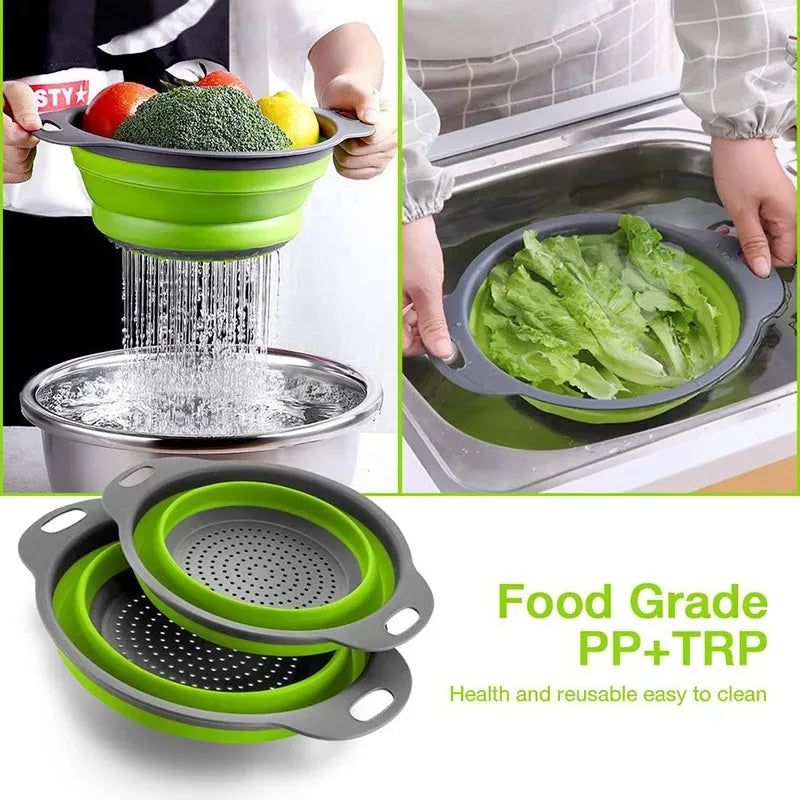 Silicone Folding Drain Basket Fruit Vegetable Washing Basket Foldable Strainer Colander Collapsible Drainer Kitchen Storage Tool Oasis Select