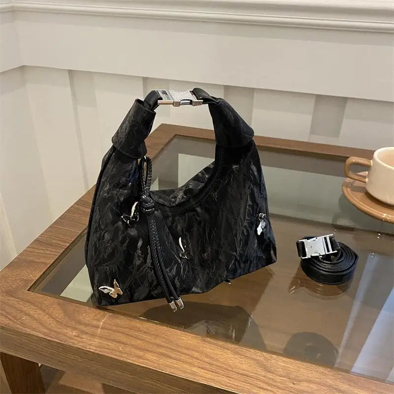 Butterfly Decor Women Shoulder Bag Adjustable Strap Lightweight Daily Hobo Crossbody Bag Versatile For Work Travel Shopping Use Oasis Select A4