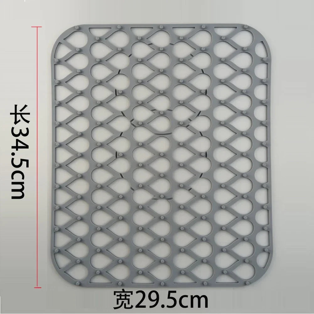 Multifunctional Silicone Sink Mat Insulation Pad Kitchen Drainer Bottom Protection Anti-scratch Slip Anti-splash Filter Mesh Oasis Select Gray 34.5X29.5CM