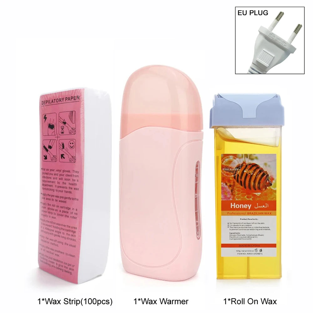 Rose Roll on Depilatory Wax Cream Hair Removal Roller Wax Heater Waxing Hot Cartridge Warmer Equipment Tool Waxing Kit Unisex Oasis Select 072-P-EU-Honey