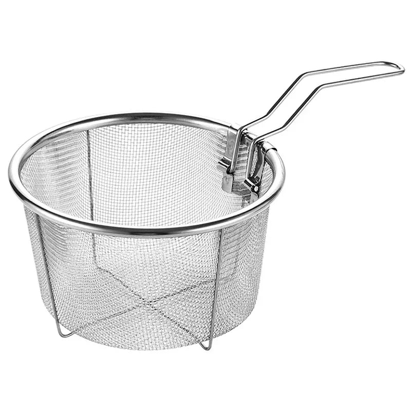 French Chip Frying Strainer Basket Stainless Steel Deep Fry Basket Kitchen Round Fryer Wire Mesh With Handle Wire Colander Nets Oasis Select