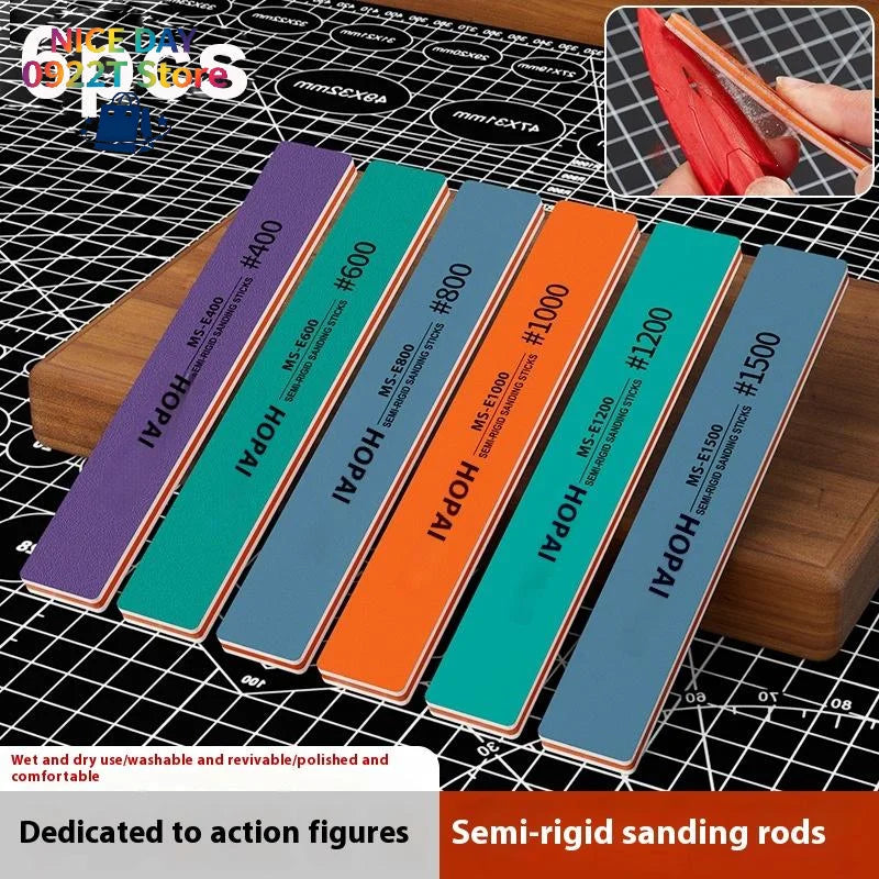 6Pcs MS-E400-1500 Semi-rigid Sanding Sticks Plastic Model Polishing Rod For DIY Assembling Model Build Tools@#X Oasis Select