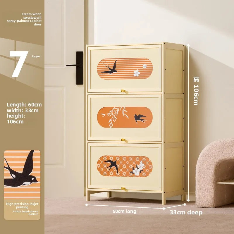 Home shoe cabinet Home entrance Indoor solid wood porch cabinet Large capacity shoe rack Cream style retro storage Oasis Select Seven floors 60