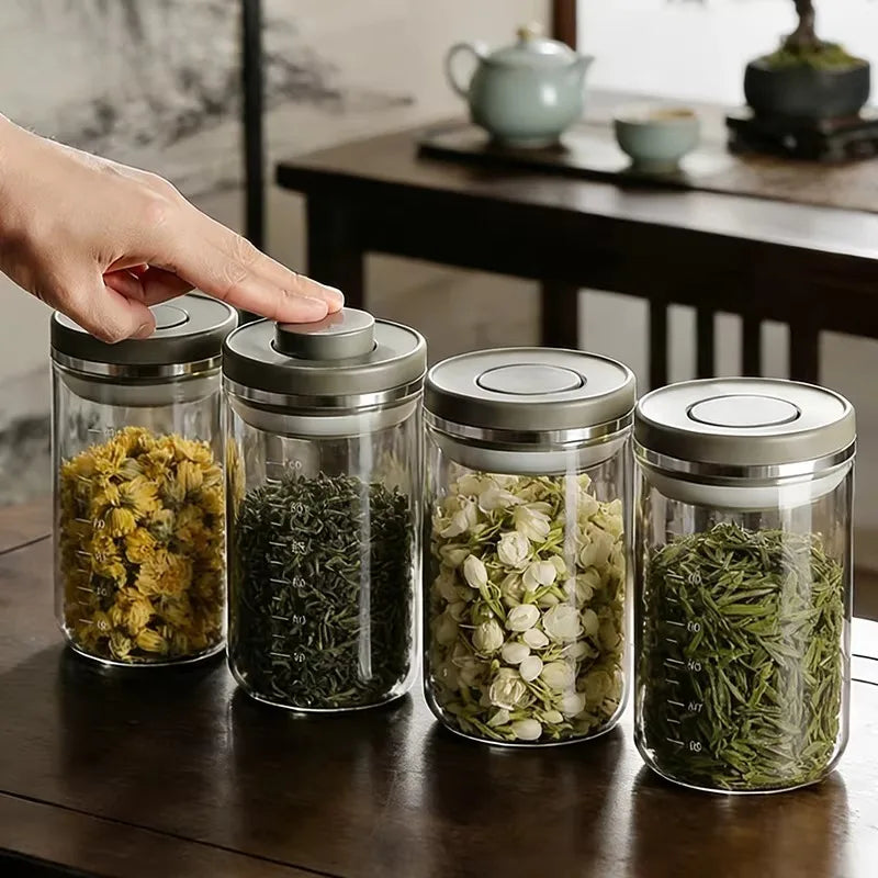 Glass Jar Micro Vacuum Sealed Jar Press Moisture-proof Flower Glue Tangerine Peel Storage Coffee Bean Storage Oasis Select