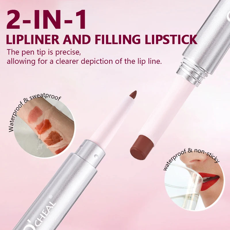 O'CHEAL Double-Headed Matte Lipstick Lip Liner 2 IN 1 24 Hours Long Lasting Sexy Red Lip Lipstick Lipliner Pencil Makeup Oasis Select