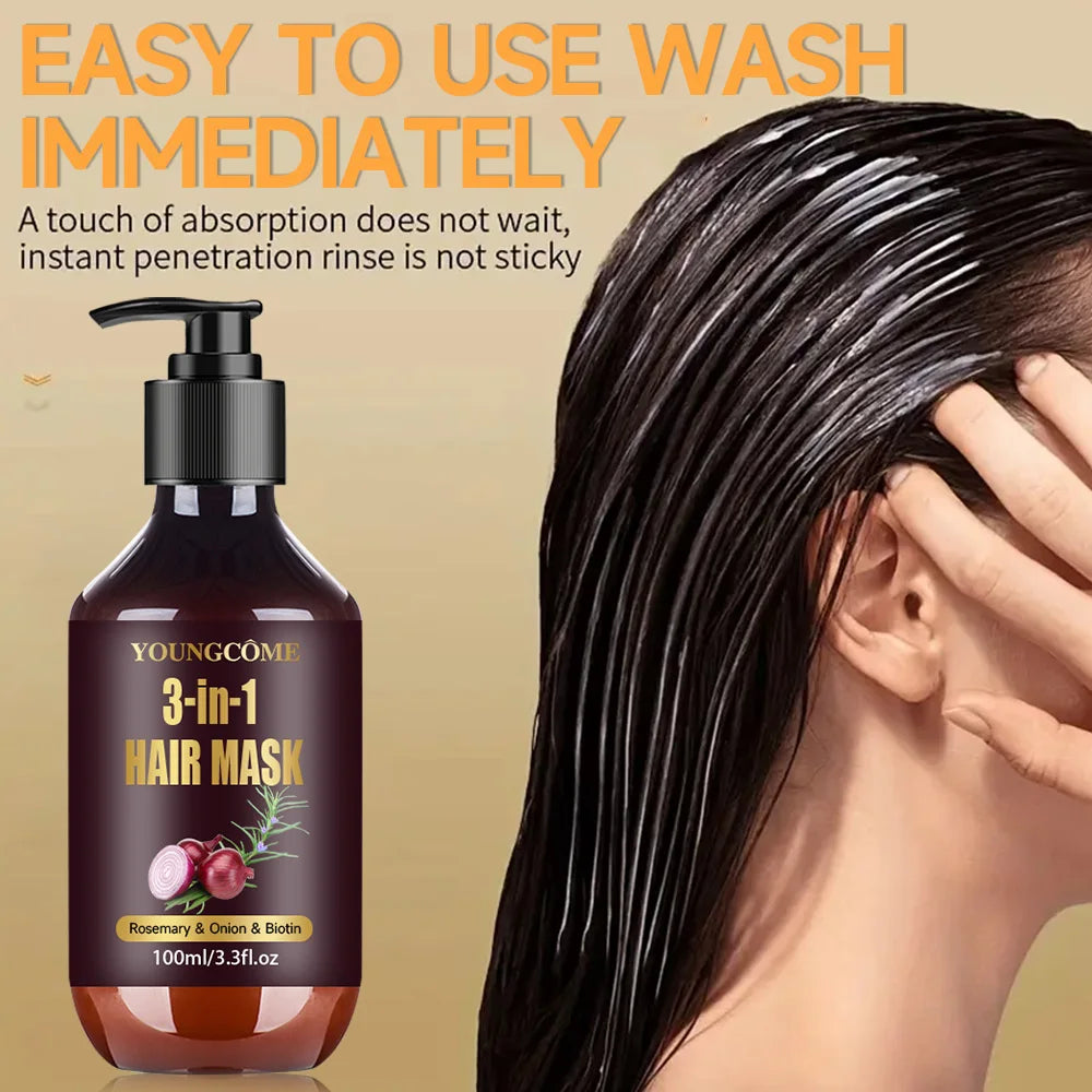 Organic Hair Mask with Rosemary, Onion Biotin 3-in-1 Natural Treatment Nourish Reduce Hair Loss Anti-Breakage Hair Products100ml Oasis Select
