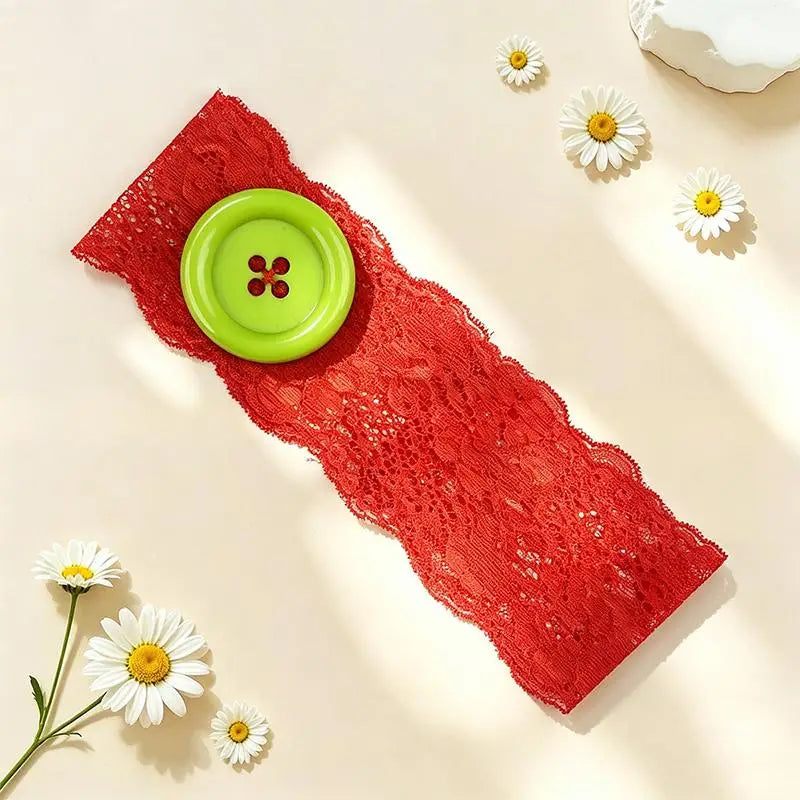 Y2K Lace Button Headband – Colorful Oversized Women's Style Fashion Headband Oasis Select A3