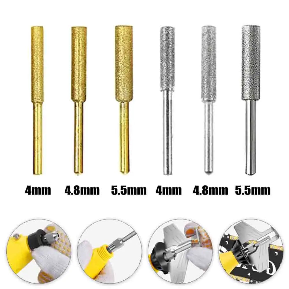 6Pcs Coated Cylindrical Burr 4/4.8/5.5mm Chainsaw Sharpener Stone File Chain Saw Sharpening Grinding Head Oasis Select