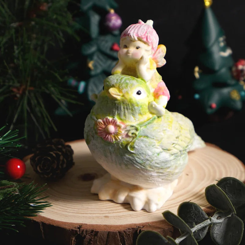 3D Bird Flower Fairy Silicone Mold Pastoral Spirit Bird Ornament Candle Mold DIY Plaster Silicone Mold Oasis Select