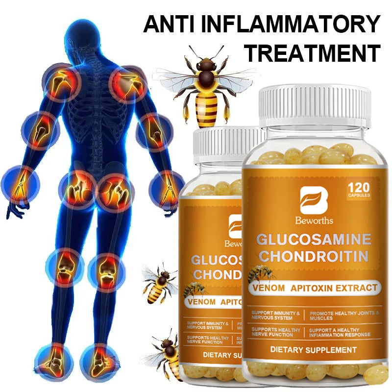 BEWORTHS Glucosamine Chondroitin Bee Venom Extract Capsules for Relieve Joint & Knee Pain Relieve Discomfort of Bones and Joint Oasis Select