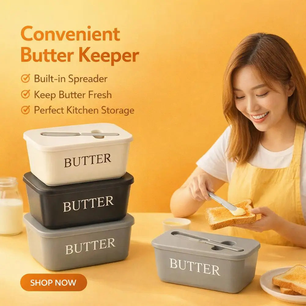 Airtight PP Butter Dish with Lid & Spreader – Fridge Keeper