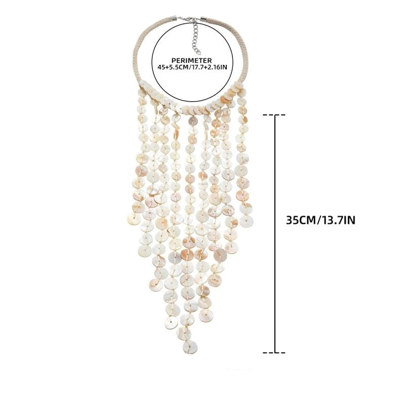 Bead Handmade Woven Shell Tassel Necklace Summer Beach Style Multi-layered Collarbone Chain Women's Fashion Jewelry Accessories Oasis Select