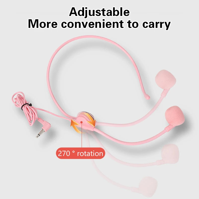 1pcs 3.5MM Headworn Wired Microphone Headset Pink Voice Amplifier Speaker Clear Sound Mic For Conference Guide Speech Teacher Oasis Select