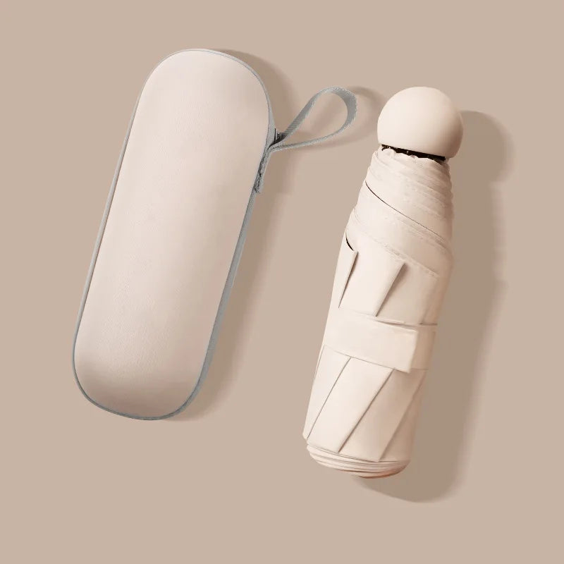 Five-fold Mini Umbrella Compact Ultralight Capsule Style UV Protection Umbrella for Women Outdoor Use Oasis Select iron 8K Wutong rice
