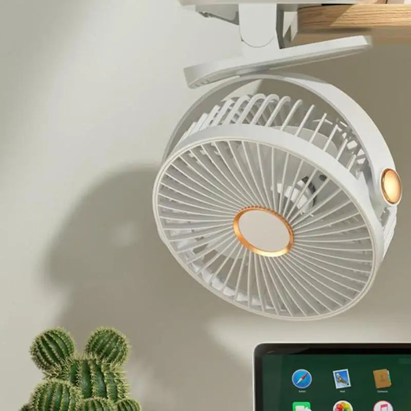 Portable Mini 360° Rotatable USB Charging Clip On Desk Fan with Night Light, Clip Hanging Cooling Fan for Indoor & Outdoor Use Oasis Select