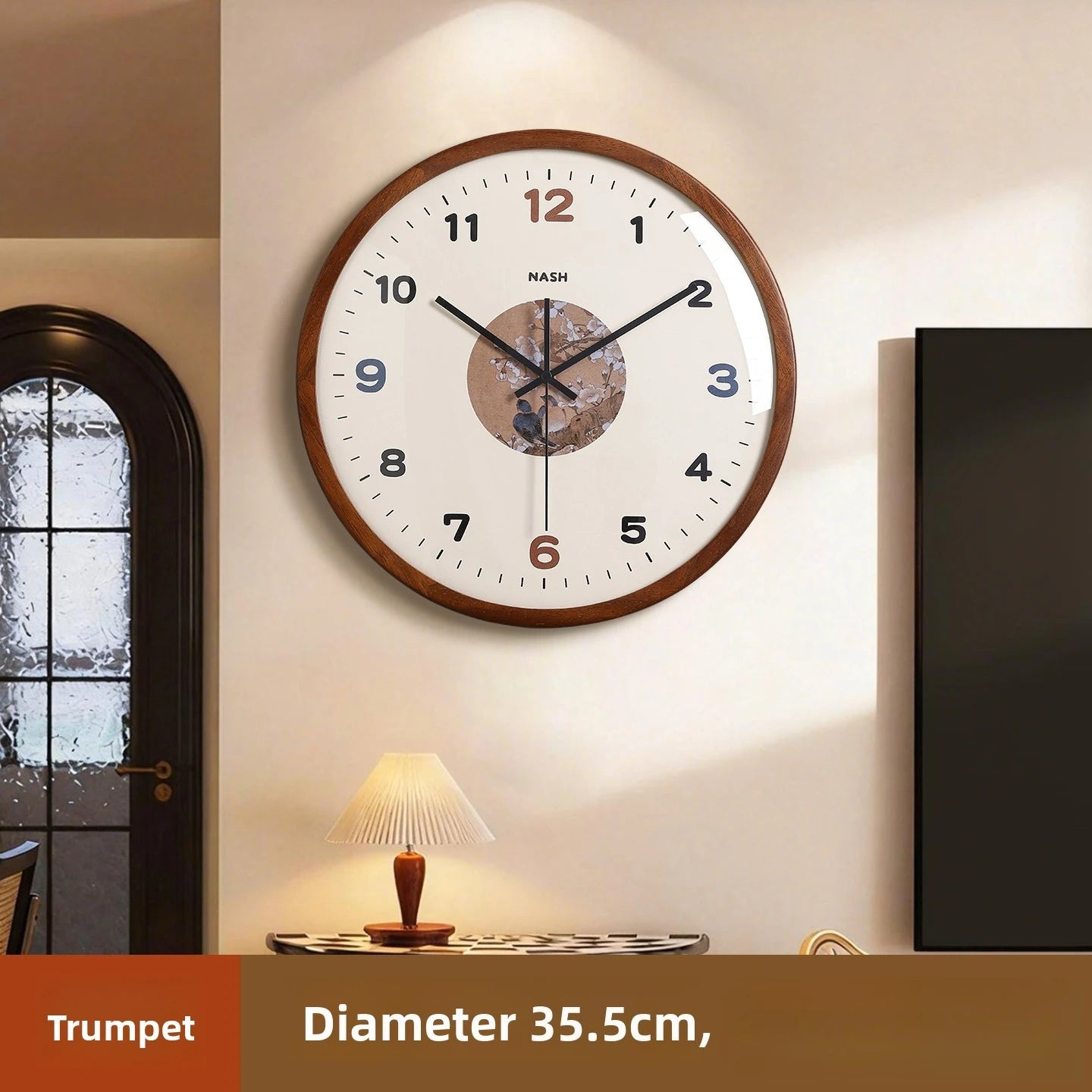 Middle Ancient Style Solid Wood Wall Clock Silent Living Room Retro Simple Creative Grand Clock Hanging on The Wall Oasis Select Flower and Bird S