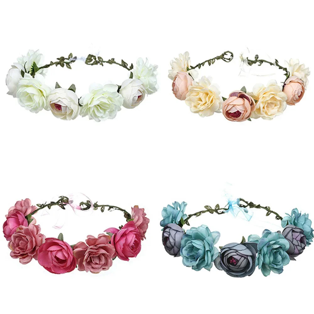 Simulation Flower Seaside Vacation Wreath Headband Women Hair Accessories Bride Headwear for Wedding Birthday Party Decor Oasis Select