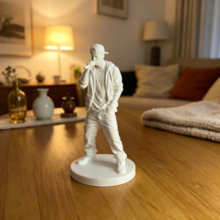 3D Printed Rapper Figurine Hip Hop Singer Action Figure Collectible Statue Desk Decoration Gift Miniature Statue Music Fans Oasis Select Pure White