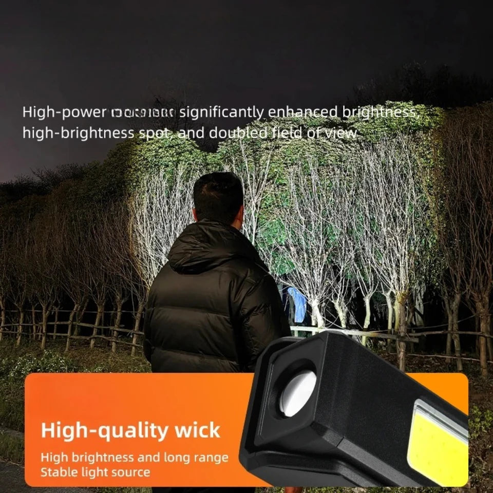 Super Bright LED Handheld Flashlight USB Rechargeable Work Light Outdoor Portable Hook COB Floodlight Emergency Red Blue Light Oasis Select