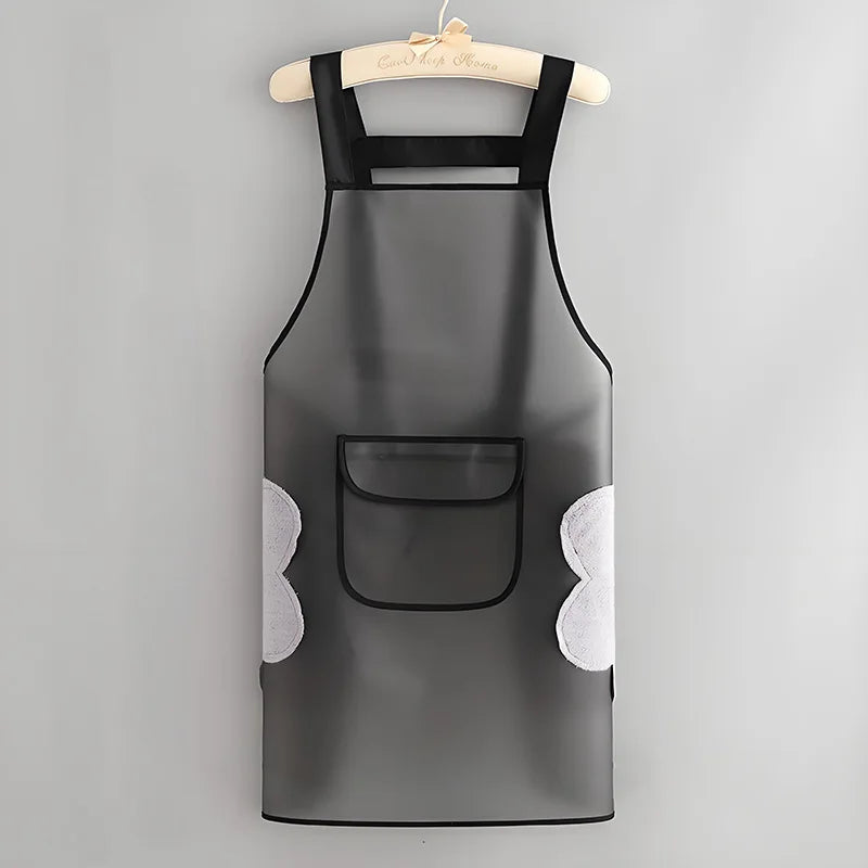 75CM PVC Kitchen Apron Waterproof Transparent Black Work Apron Dirt-Proof Oil Resistant Cleaning Aprons Household Cleaning Tools Oasis Select