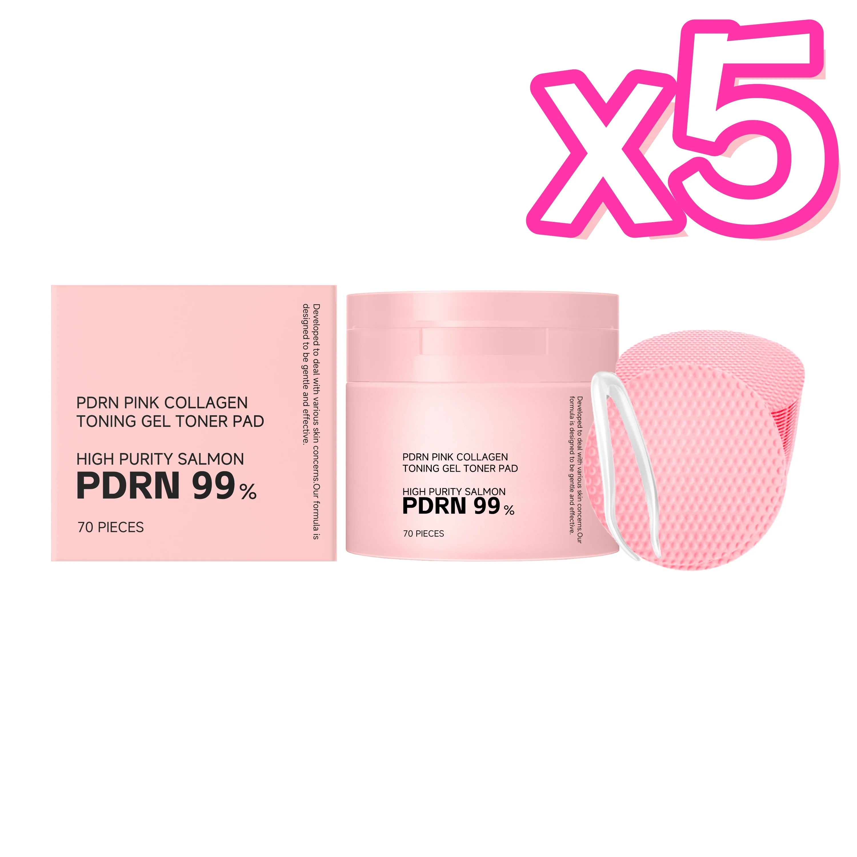 PDRN Collagen Toner Pads Repair Skin Barrier Calm Redness Hydrate Skin Reduce Skin Fine Lines Brighten Dullness Facial Toner Pad Oasis Select 5 x 70pcs Boxed
