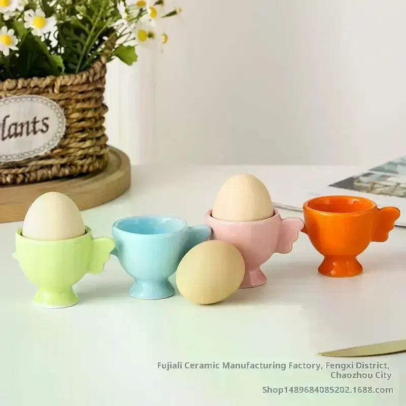 Egg Cup Heightened Base Solid Color Non-Slip Handle Good Grip Makeup Sponge Holder Mini Breakfast Ceramic Egg Holder Dining Room Oasis Select