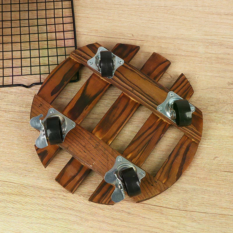 Wood Rolling Plant Caddy | 360° Lockable Wheels | Indoor & Outdoor