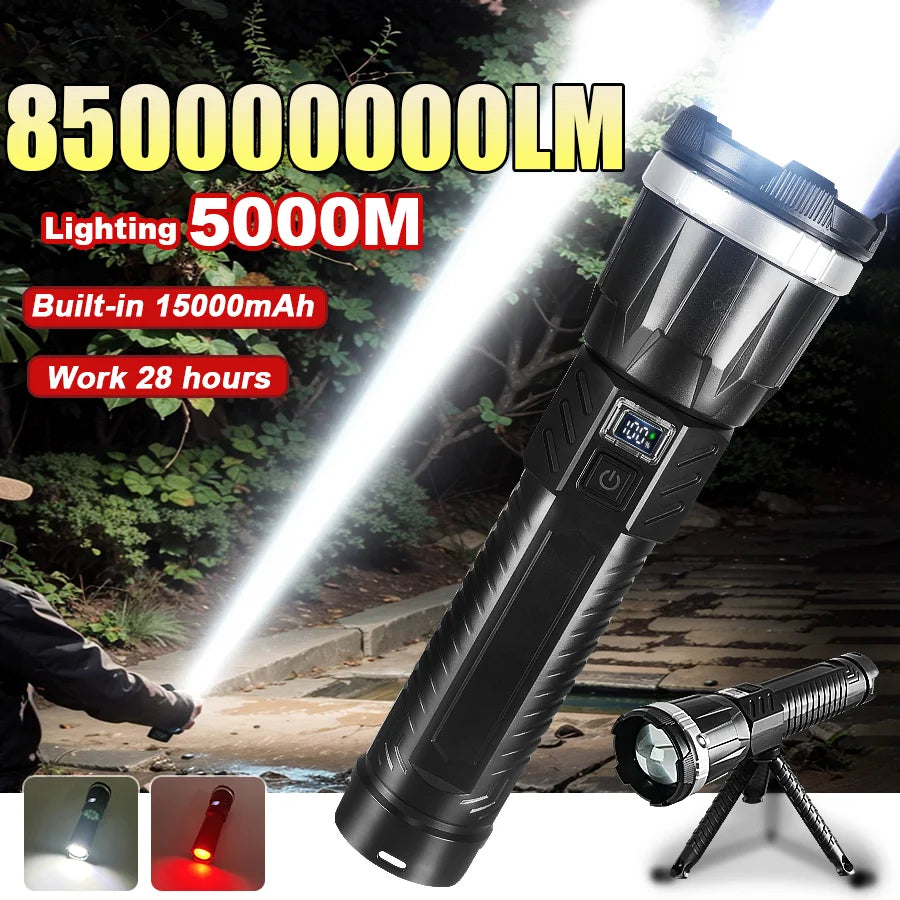 850000000LM High Power LED Flashlight Rechargeable Lamp Tactical Torch Red Blue Warning Light Outdoor Camping Hunting Lantern Oasis Select