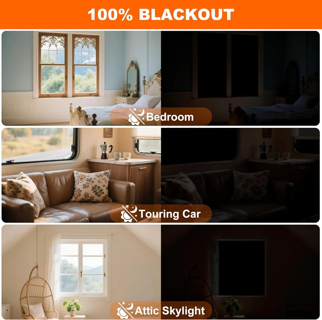 1-5PCS Self Adhesive Blackout Window Film Portable Travel Light Blocking Curtain for Bedroom RV Office Removable No Drill Oasis Select