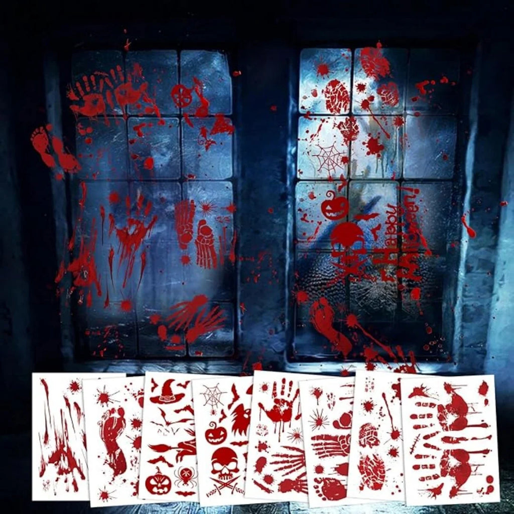 Halloween Wall Doors Windows Stickers Blood Handprint Footprint Skull Pattern Halloween Party Scene Decor Supplies Horror Props Oasis Select