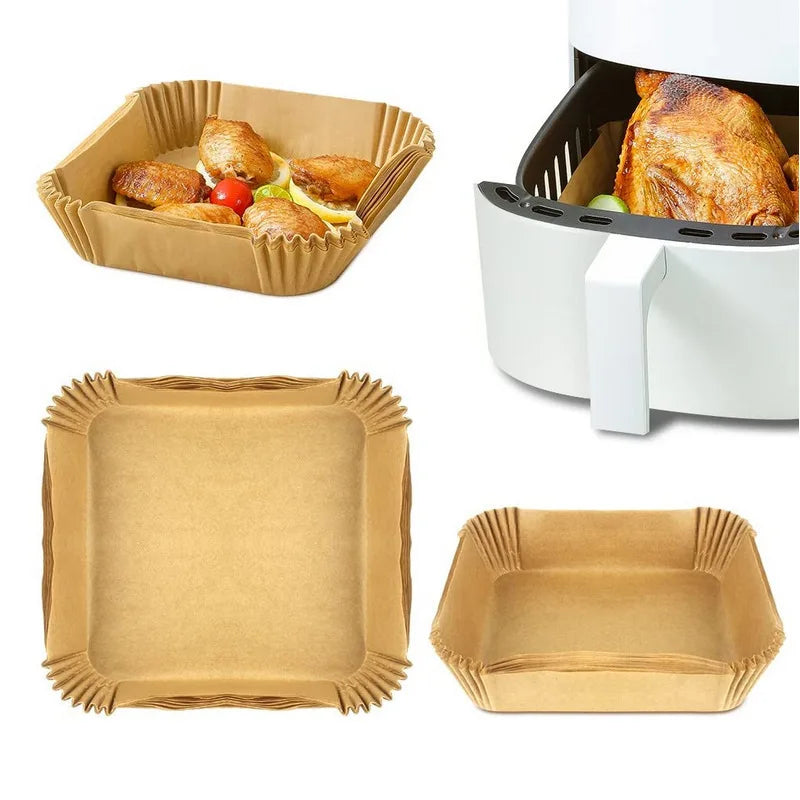 100pcs Square Disposable Air Fryer Liners，Kitchen Food Tray Oil Paper, Party Bbq Fried Food Paper Tray，Baking Tools Oasis Select
