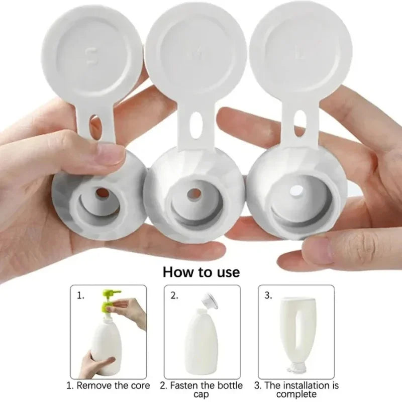Bottle Emptying Cap Adapter Set Inverted Flip Top Connector in 3 Sizes for Refill Use Shampoo Lotion Cream Travel Containers Oasis Select