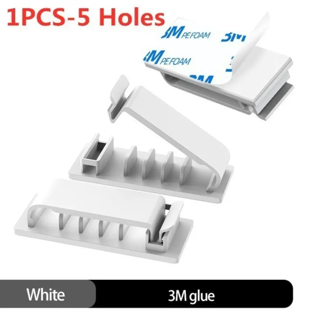 Clips Self Adhesive Car Cord Clip Wire Holder Harness Clamp Cable Clamp Cable Organizer Wire Organizer Flexible Cable Winder Oasis Select white-A 5hole