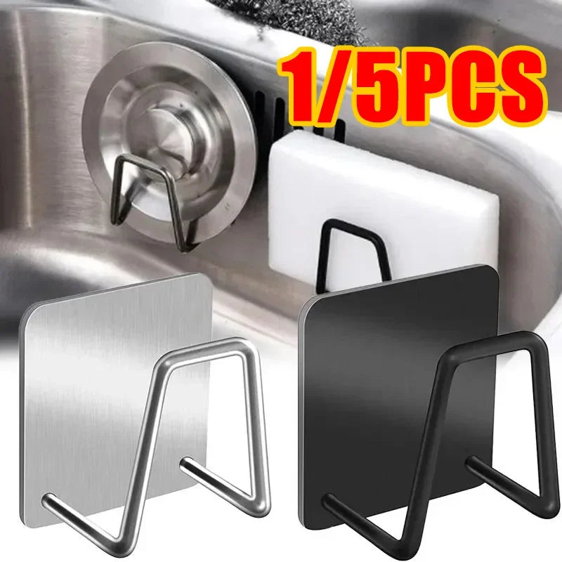 1-5Pcs Kitchen Sink Sponge Rack Drain Storage Holder Self Adhesive Stainless Steel Wire Ba Il Rag Brush Organizer Wall Hooks Oasis Select