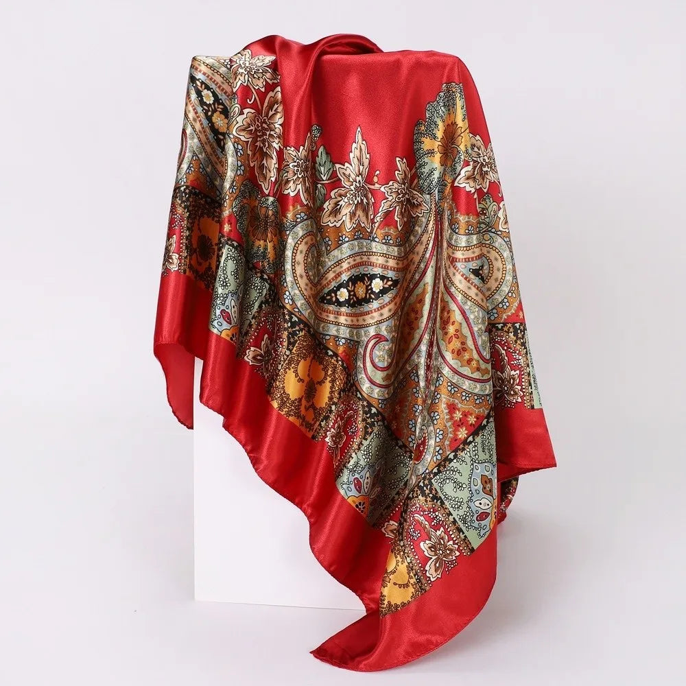 Luxury 90*90cm Satin Square Scarf Bohemian Hair Accessories Print Silk Headkerchief Floral Shawl Wraps Headband Wedding Oasis Select D
